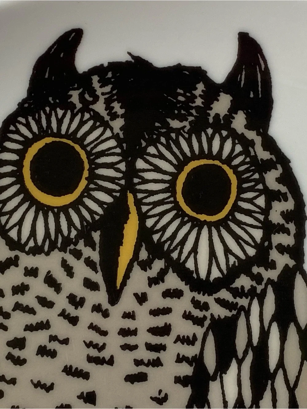 West Elm Owl Plate 8.5”Serving Art Drawing Display Bird Ceramic Birding EUC